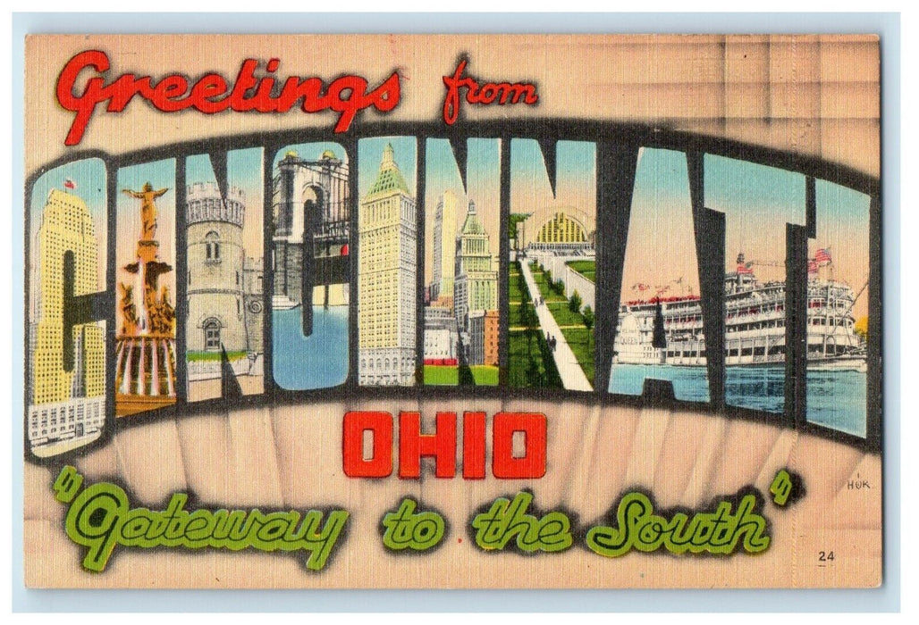 Greetings From Cincinnati Ohio OH, Gateway To The South Large Letters Postcard