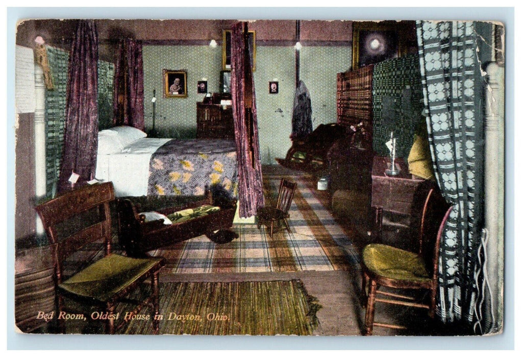 1909 Bed Room Oldest House Interior In Dayton Ohio OH Posted Antique Postcard