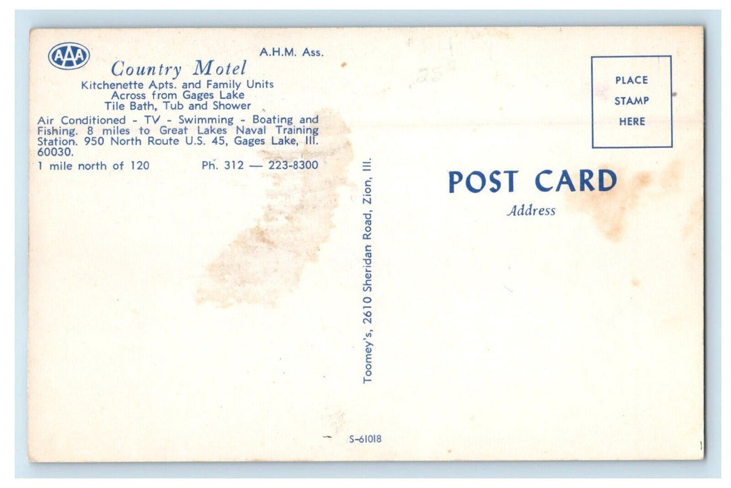 c1960's Country Motel Kitchenette Apts. Gages Lake Illinois IL Vintage Postcard