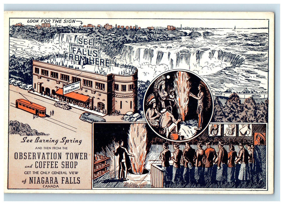 c1950s See Burning Spring, Observation Tower, Niagara Falls Canada Postcard