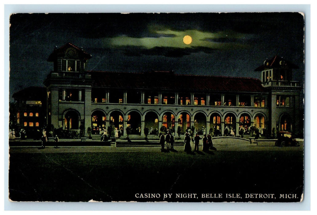 c1910 Casino By Night, Belle Isle Detroit Michigan MI Unposted Antique Postcard