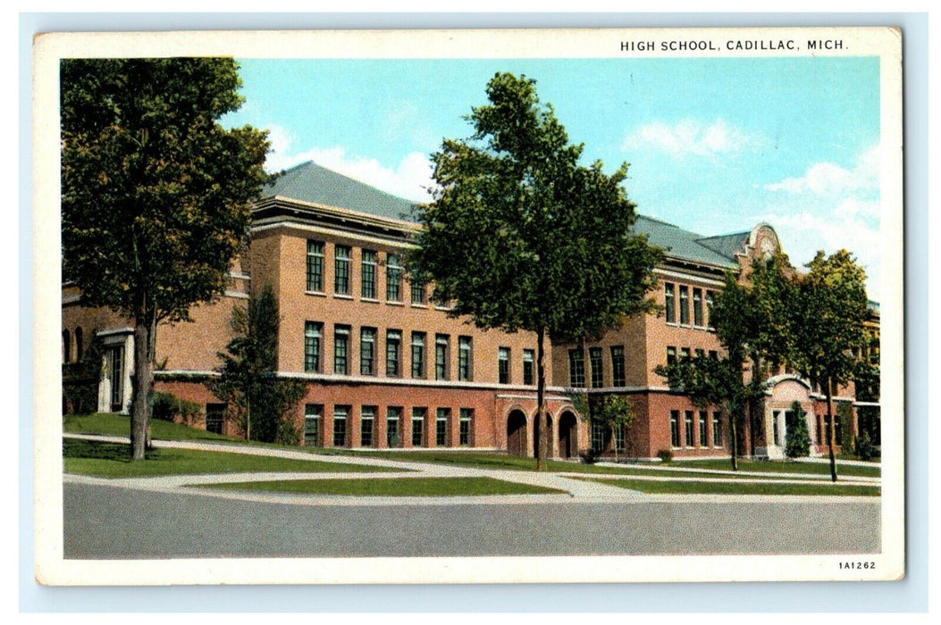High School Cadillac Michigan Vintage Antique Postcard