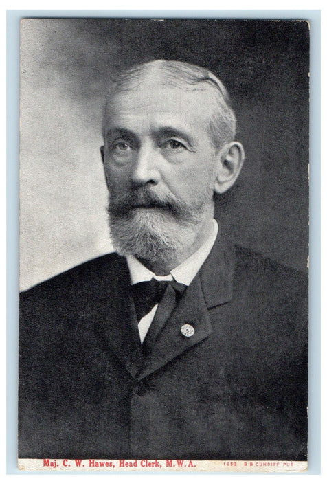 c1910 Maj C.W. Hawes Head Clerk MWA Rock Island Illinois IL Posted Postcard