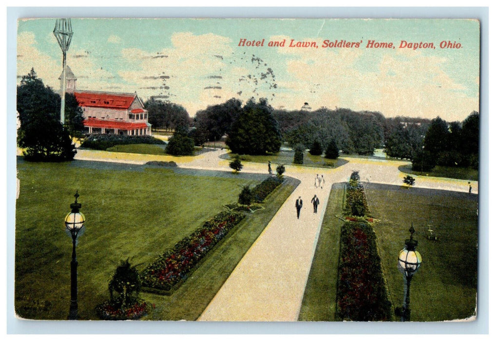 1912 Hotel and Lawn, Soldier's Home Dayton Ohio OH Posted Antique Postcard