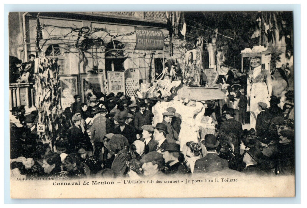 1913 Carnaval de Menton France Parade Carnival Aviation Toilet Postcard