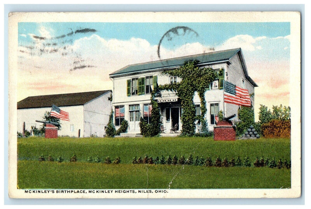 1917 Mc Kinley's Birthday Place Mc Kinley Heights Flag Niles Ohio OH Postcard