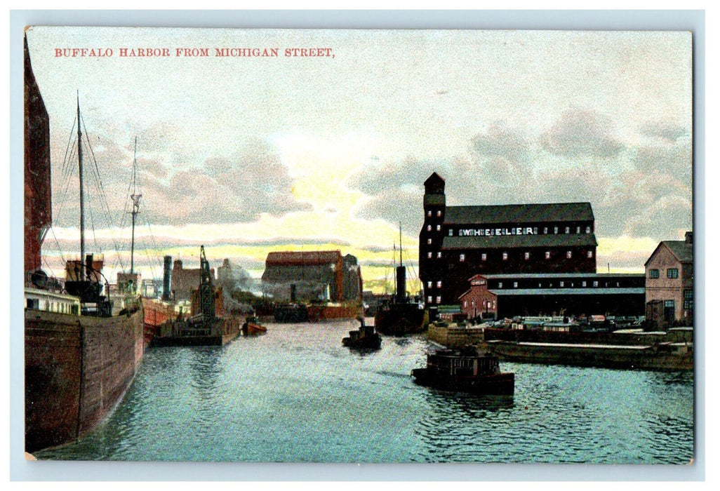 1906 Buffalo Harbor from Michigan Street New York NY Antique Unposted Postcard
