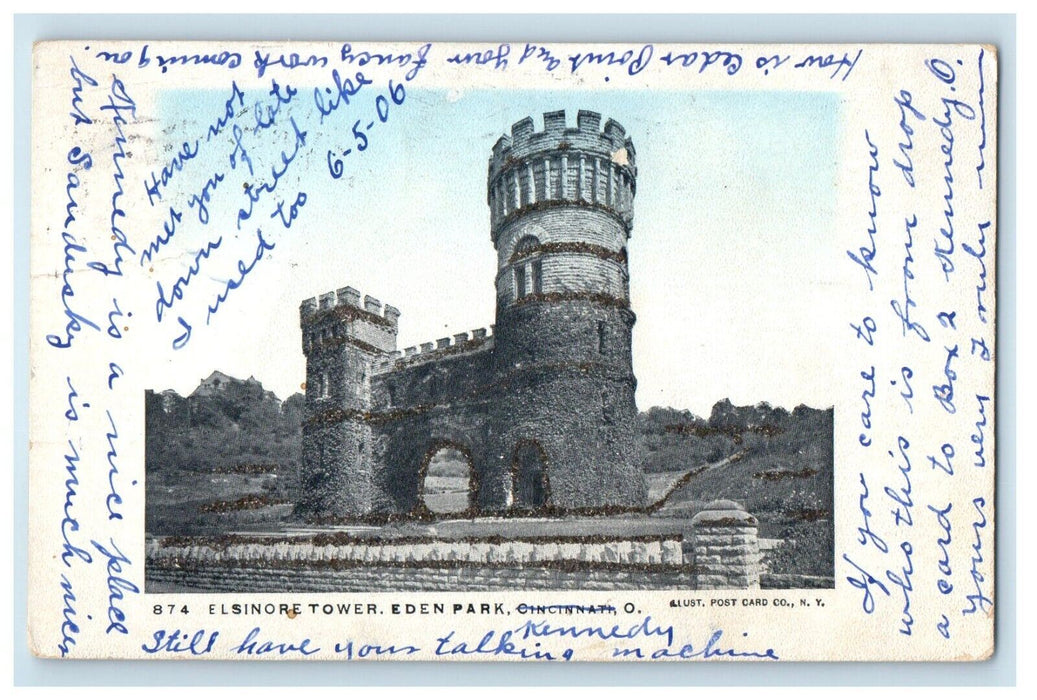 1906 Elsinore Tower Eden Park Cincinnati Ohio OH, Glitter Antique Postcard