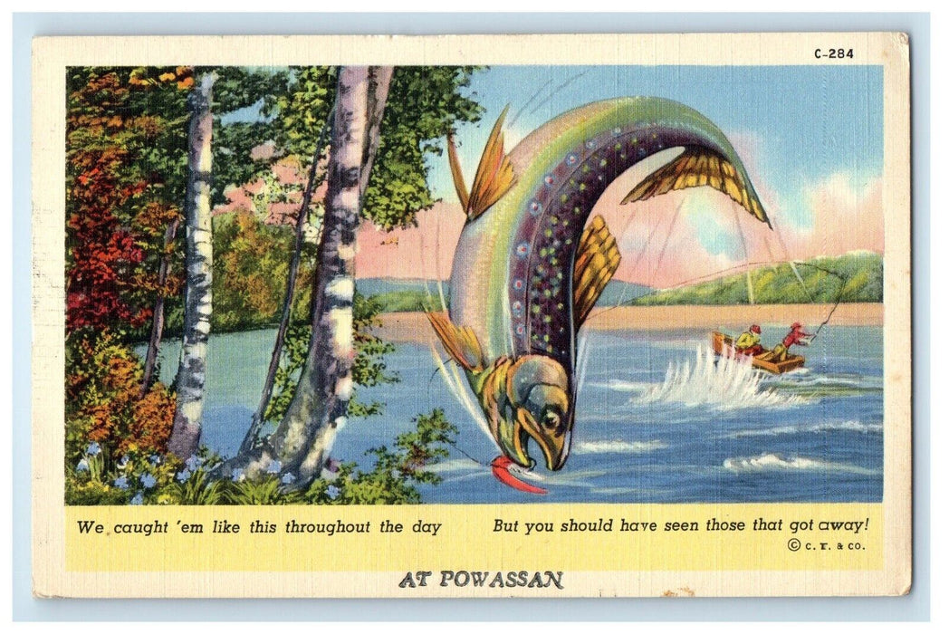 c1930's Fisherman Caught Exaggerated Fish At Powassan Posted Vintage Postcard