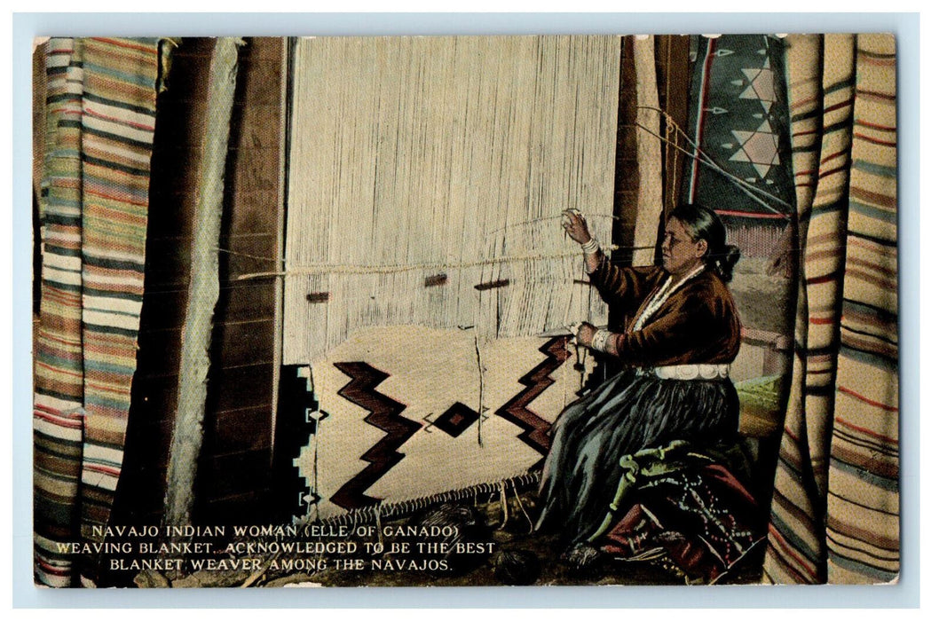 c1910 Navajo Indian Woman Weaving Blanket in Albuquerque New Mexico NM Postcard