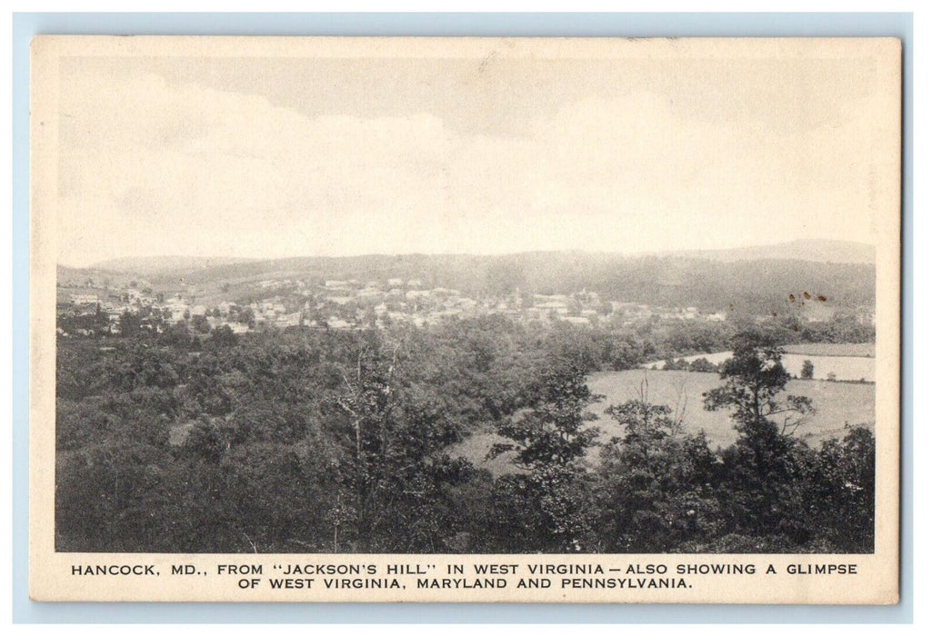 c1920s View From Jackson's Hill in West Virginia, Hancock Maryland MD Postcard