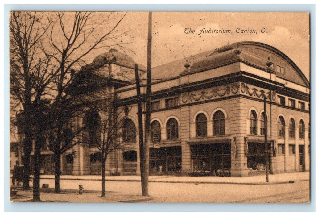 1908 The Auditorium Building Street View Canton Ohio OH Posted Antique Postcard