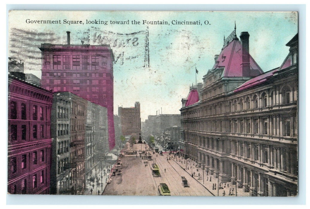 Government Square Fountain Cincinnati Ohio 1912 Station N Antique Postcard