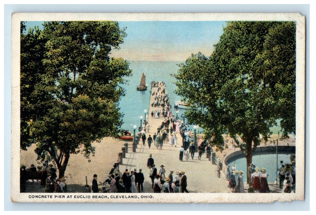 1919 Concrete Pier at Euclid Beach, Cleveland Ohio OH Antique Postcard