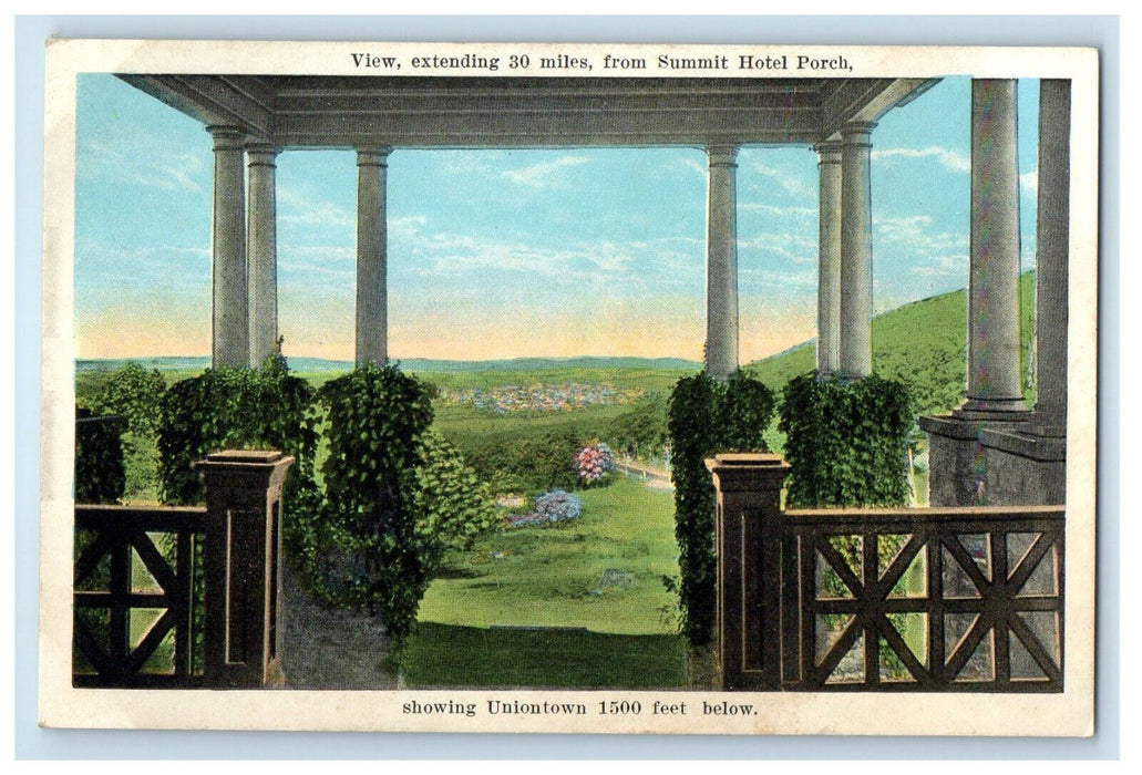 c1920s View from Summit Hotel Porch Showing Uniontown PA Advertising Postcard