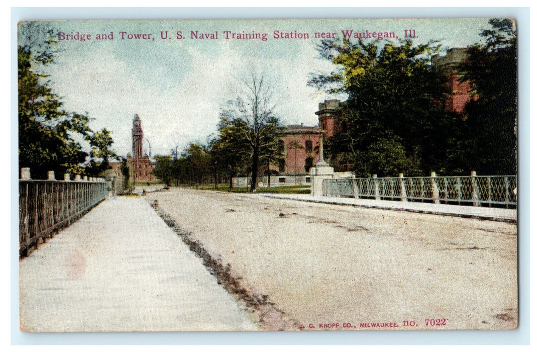 Bridge Tower US Naval Training Station Waukegan Illinois Antique Postcard