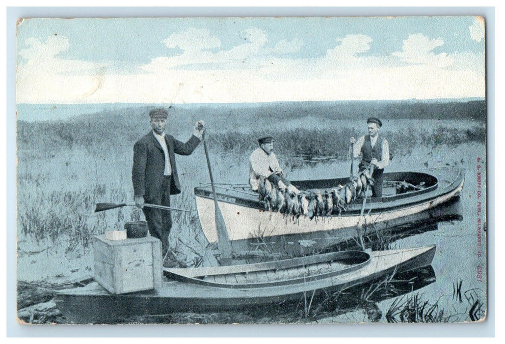 1907 Fisherman Cached Fishes Boats Rome City Indian IN Posted Antique Postcard
