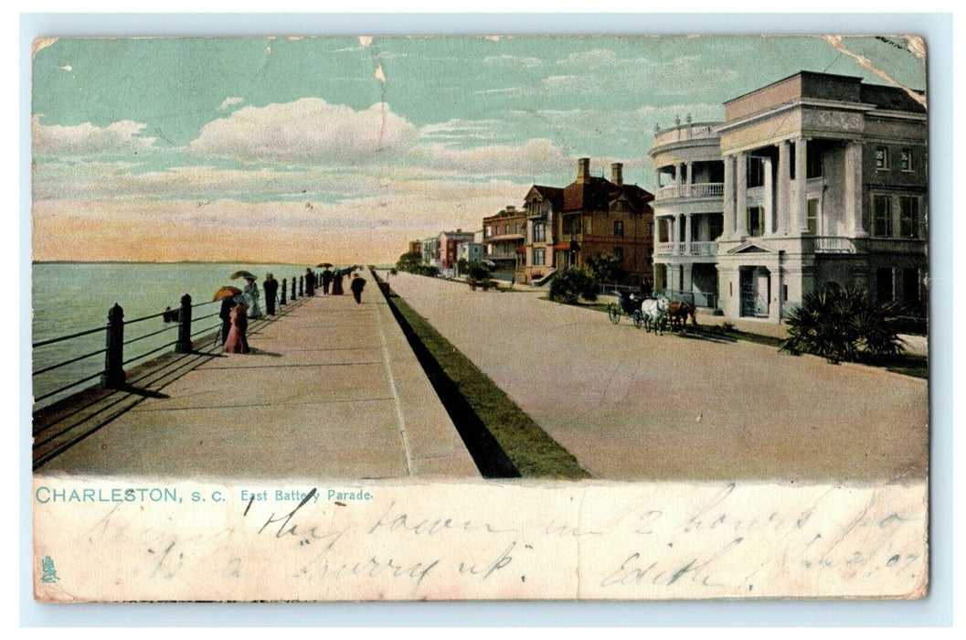 Charleston South Carolina East Battery Parade 1907 Rare View Antique Postcard