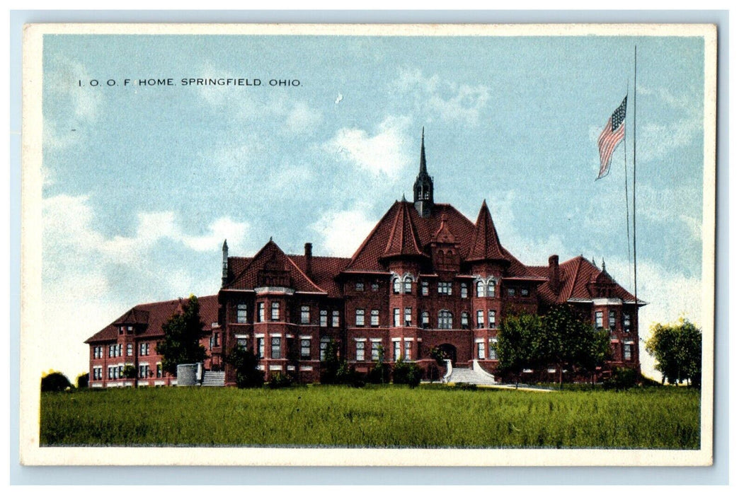 A View Of I. O. O. F. Home American Flag Springfield Ohio OH Vintage Postcard