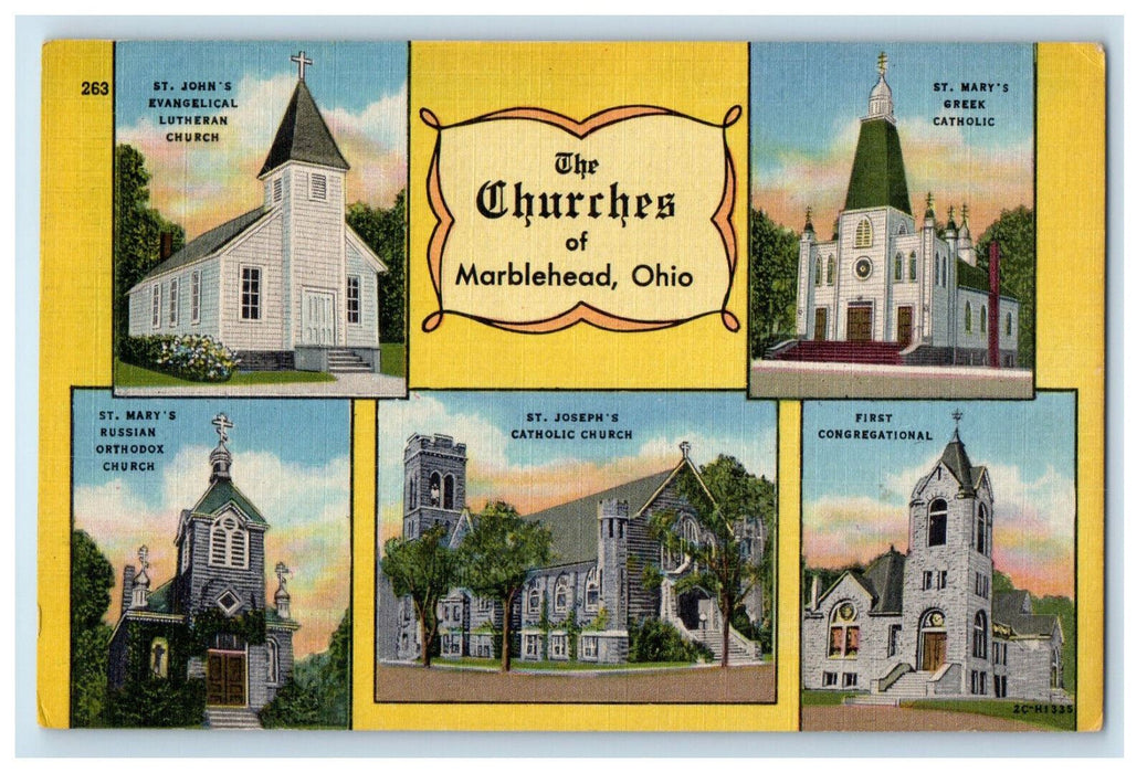 1967 Multiview, The Churches of Marblehead, Ohio OH Posted Postcard