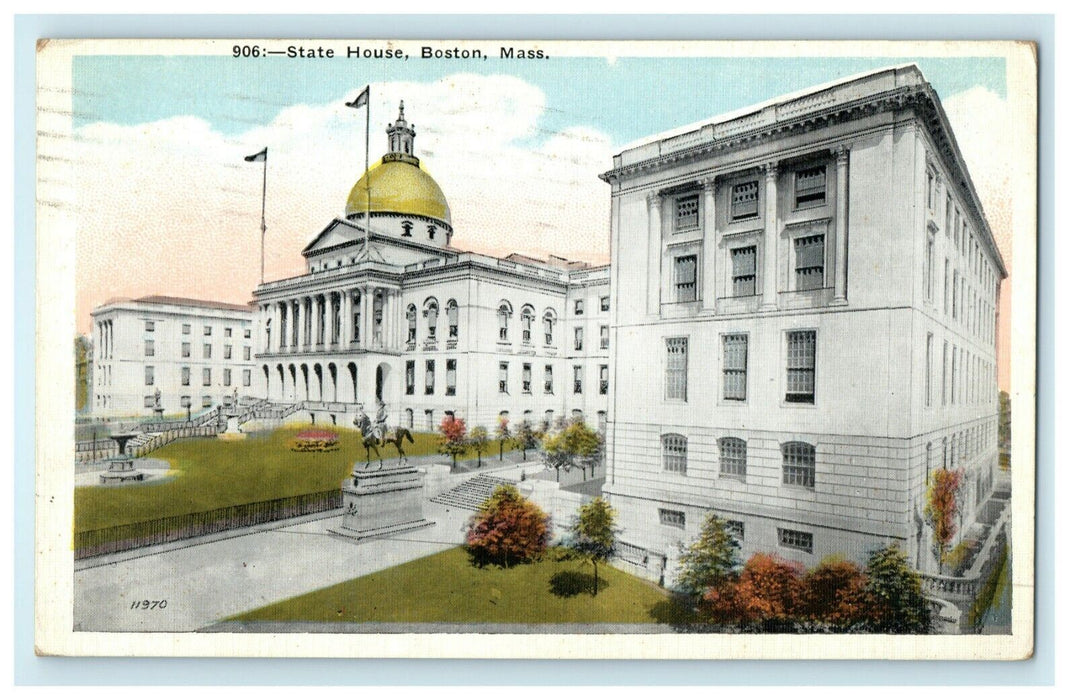 1922 State House Boston Massachusetts MA Hudson Mayflower Stamp Postcard