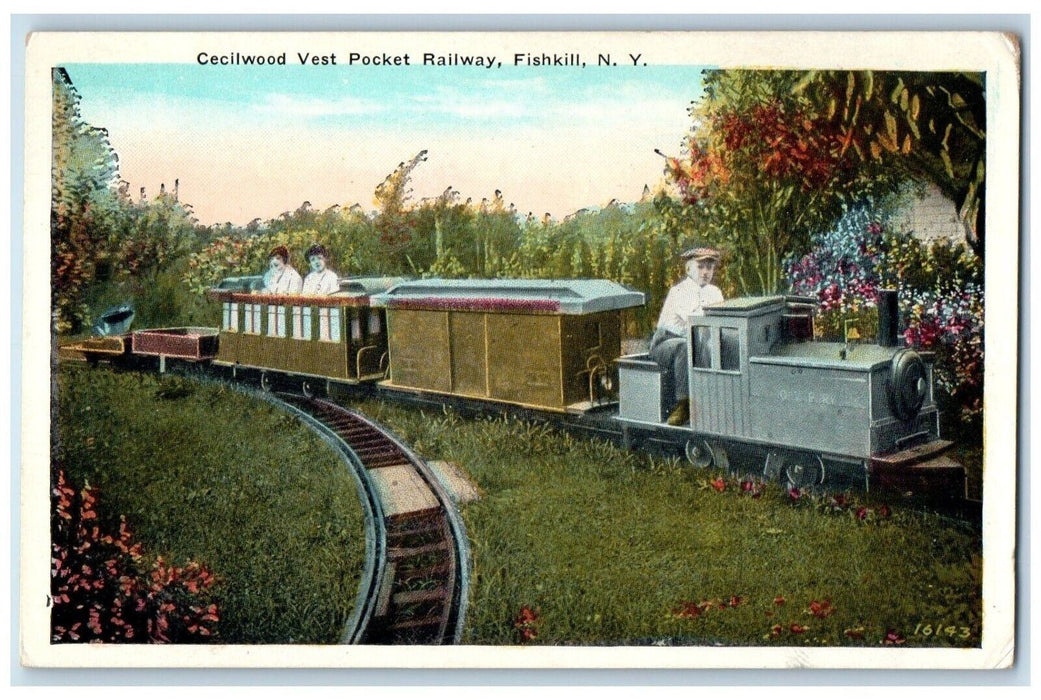 c1930's Cecilwood Vest Pocket Miniature Train Railway Fishkill NYPostcard