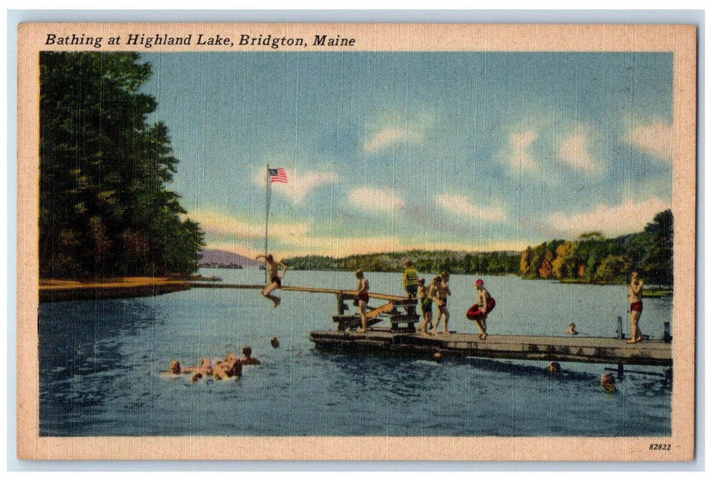1953 Bathing at Highland Lake Bridgton Maine ME Posted Vintage Postcard