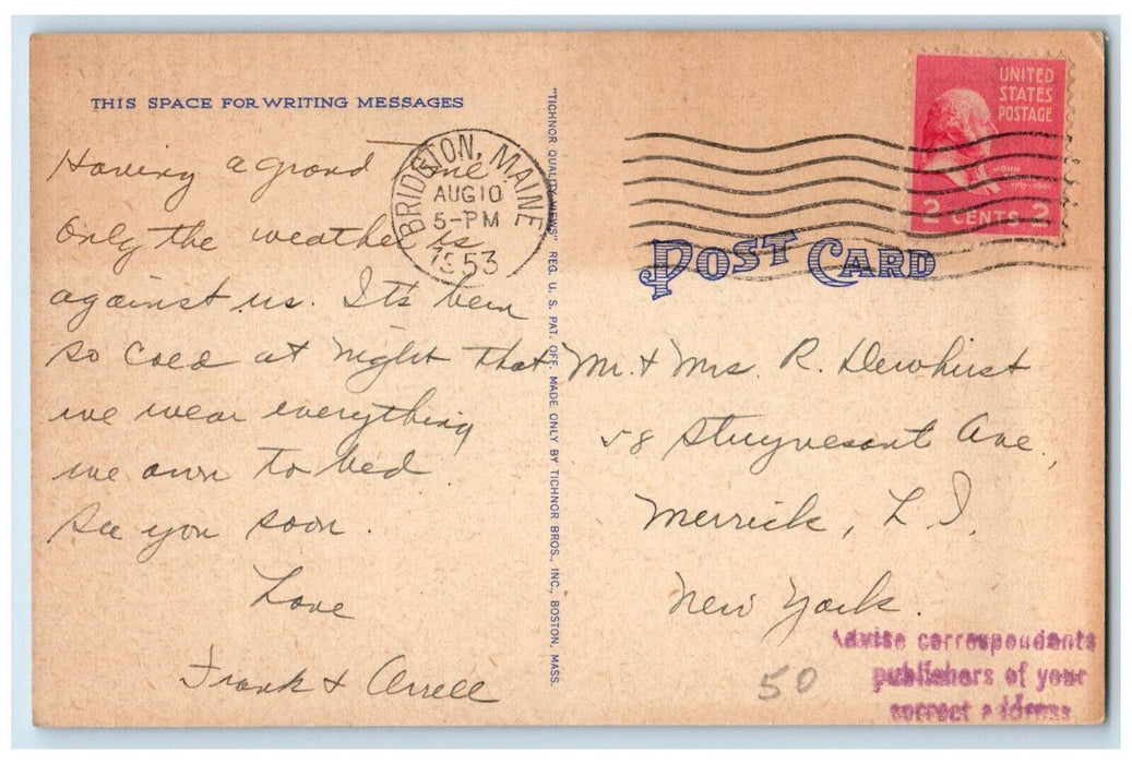 1953 Bathing at Highland Lake Bridgton Maine ME Posted Vintage Postcard