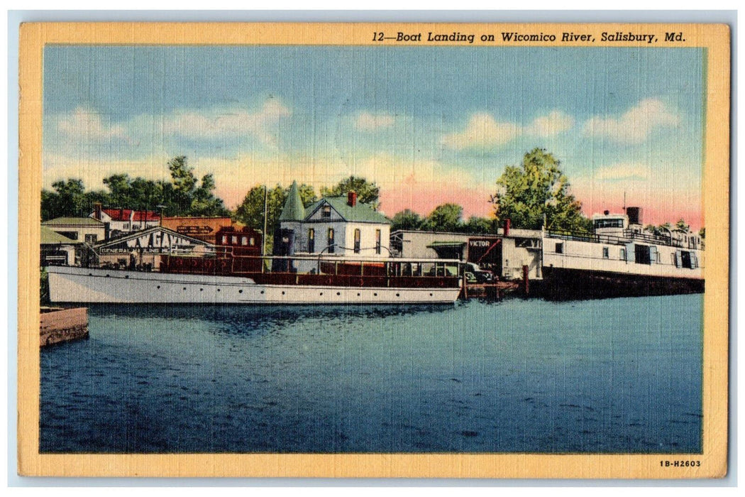 c1940's Boat Landing on Wicomico River Salisbury Maryland MD Vintage Postcard