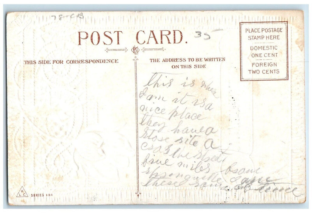 c1910's Greetings From Fowlerville New York NY, Flowers Embossed Posted Postcard