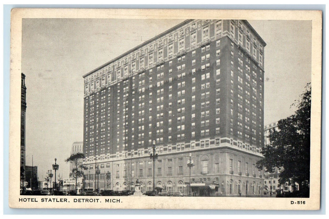 1937 Hotel Statler Detroit Michigan MI Vintage Posted Clear View Postcard