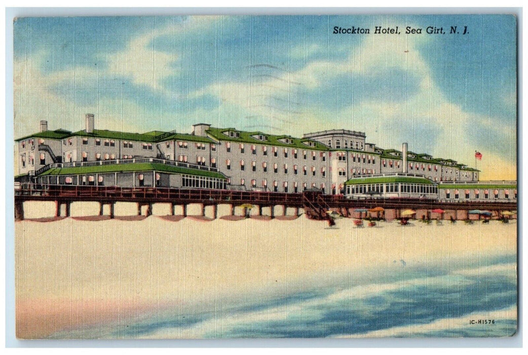 1953 View Of Stocken Hotel Beach Front Sea Girt New Jersey NJ Vintage Postcard