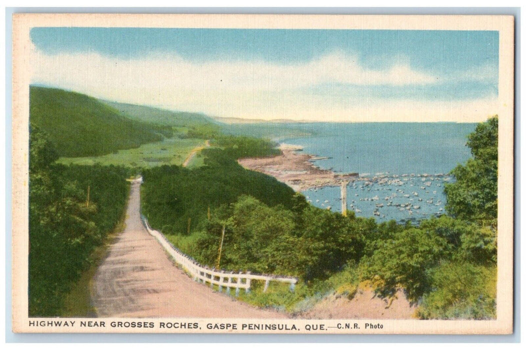 Highway Near Grosses Roches Gaspe Peninsula Quebec Canada Vintage Postcard