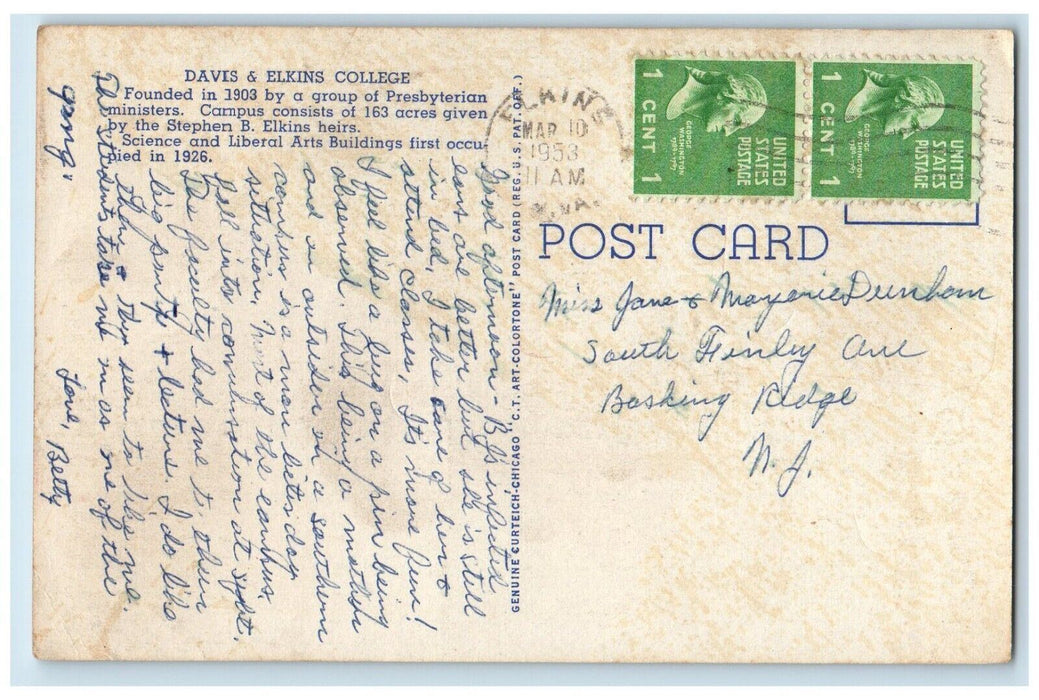 1953 Science Liberal Arts Building Davis Elkins College Elkins WV Postcard