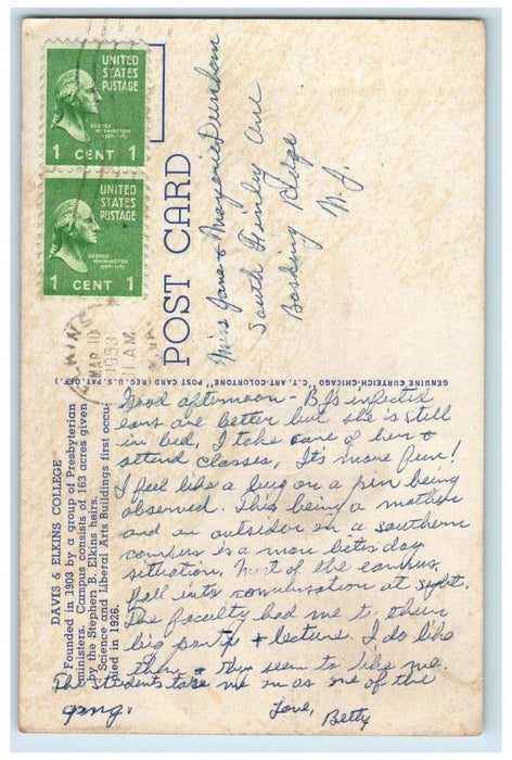 1953 Science Liberal Arts Building Davis Elkins College Elkins WV Postcard