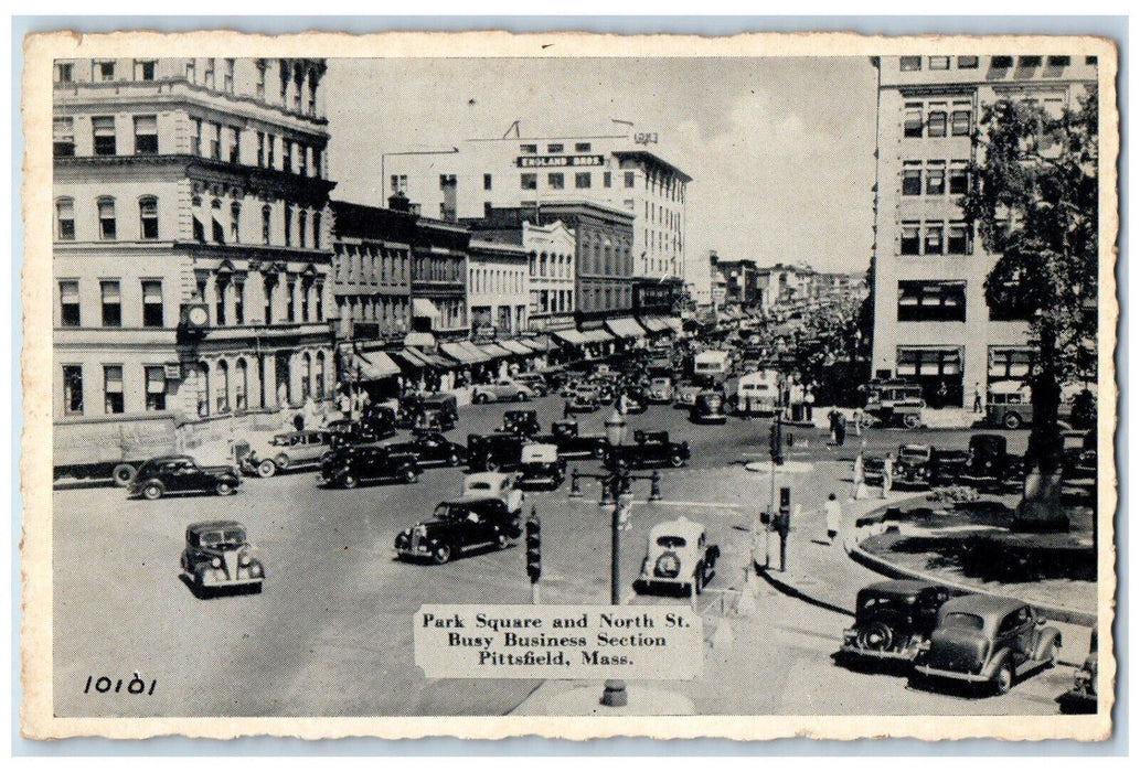 c1940's Park Square North Street Business Section Pittsfield MA Postcard