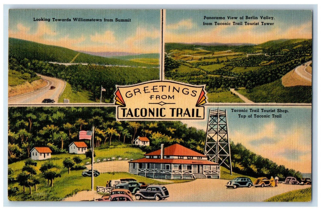 c1950's Greetings from Taconic Trail Multiview Adams Massachusetts MA Postcard