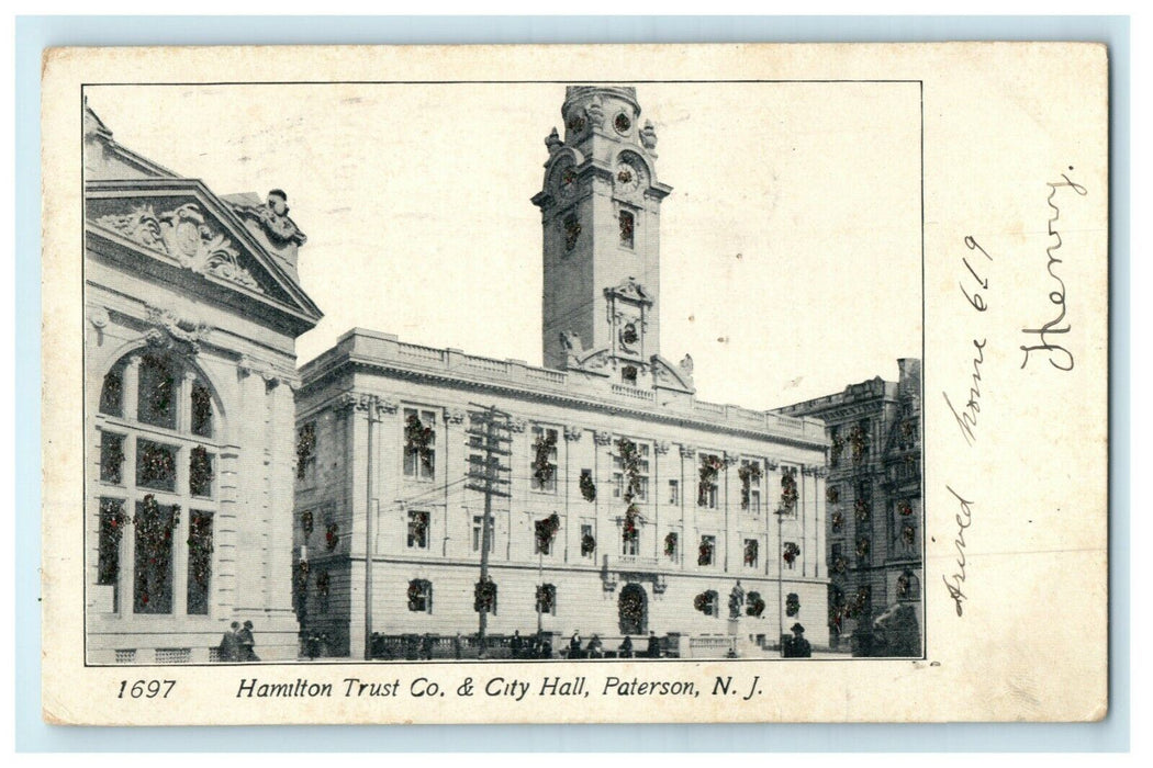 1906 Hamilton Trust Co. City Hall Paterson New Jersey NJ Posted Antique Postcard