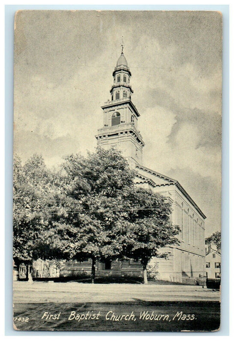 1907 Trees View, First Baptist Church, Woburn Massachusetts MA Postcard
