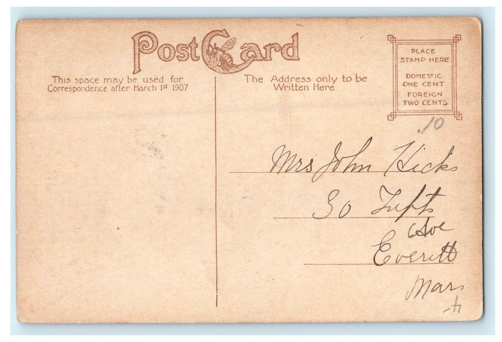 1907 Trees View, First Baptist Church, Woburn Massachusetts MA Postcard