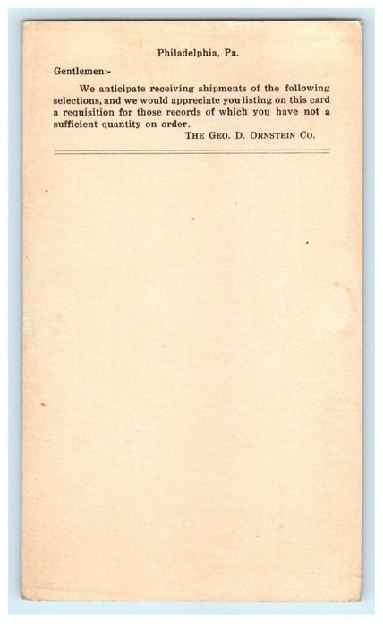 US #UX32, 1¢ on 2¢ Die I Boston Ornstein Co. Advertising Philadelphia Postcard
