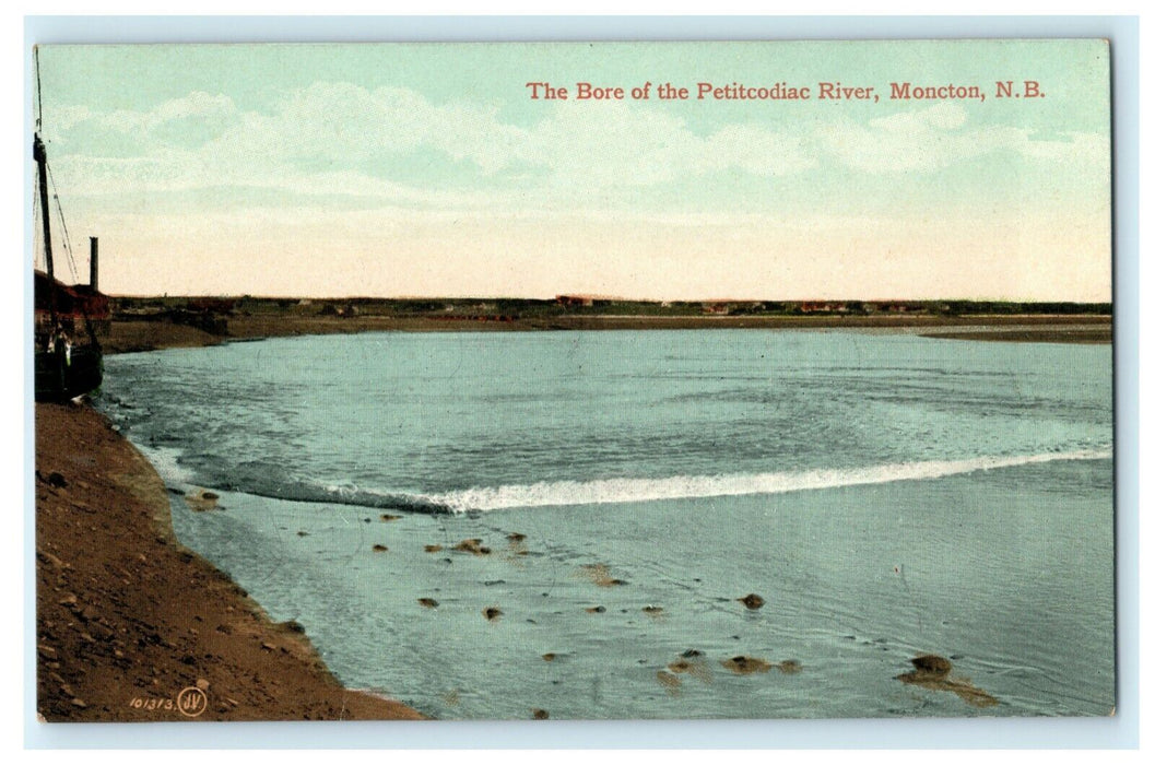 The Bore of Petitcodiac River Moncton New Brunswick Canada Antique Postcard