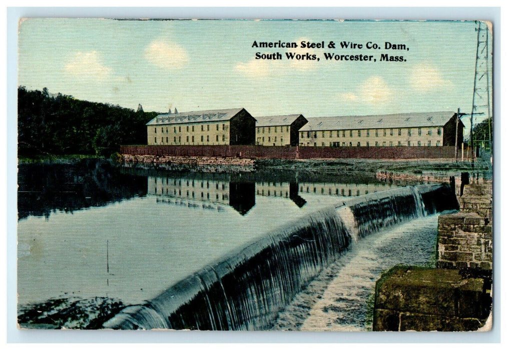 1914 American Steel & Wire Co. Dam Worcester, Massachusetts MA Postcard
