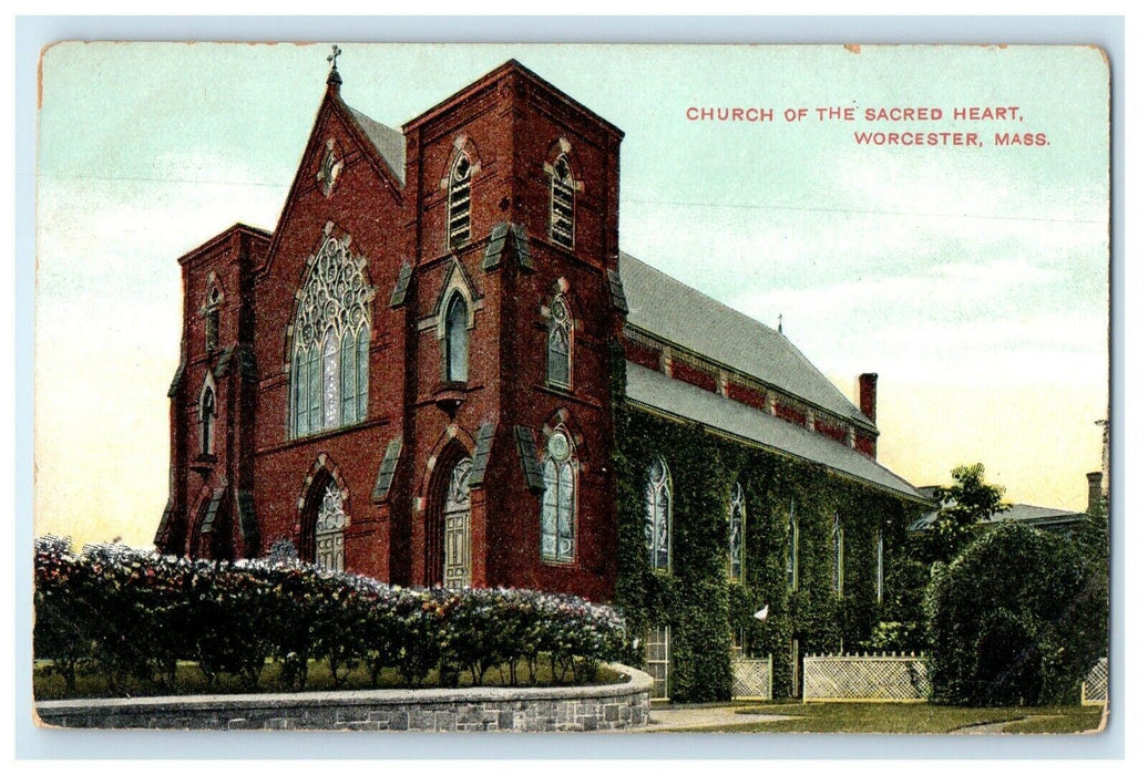 1912 Church of the Sacred Heart, Worcester Massachusetts MA Antique Postcard
