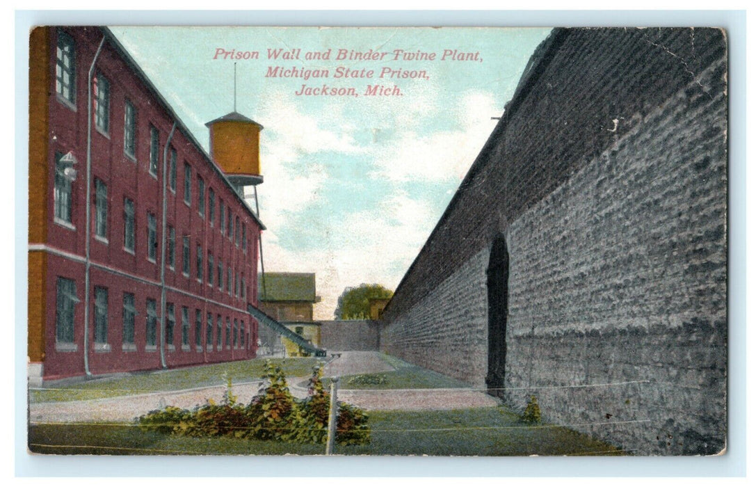 Prison Wall Binder Twine Plant Michigan State Jackson 1910 Antique Postcard