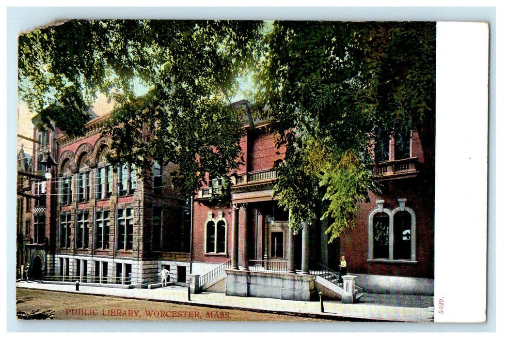 1906 Public Library View, Worcester, Massachusetts MA Antique Posted Postcard