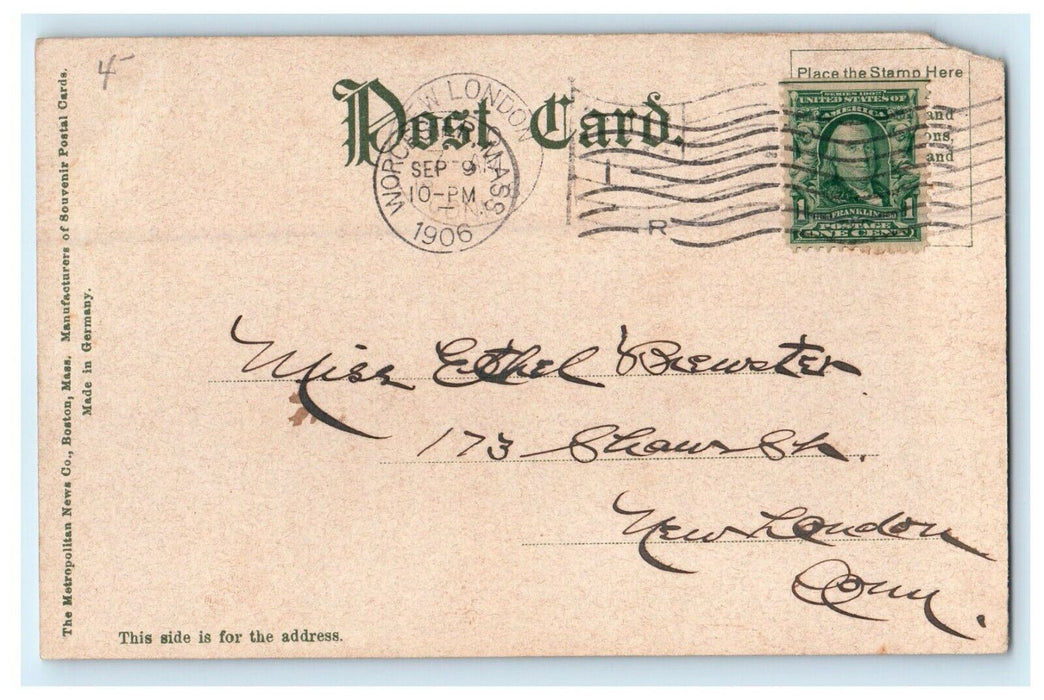 1906 Public Library View, Worcester, Massachusetts MA Antique Posted Postcard