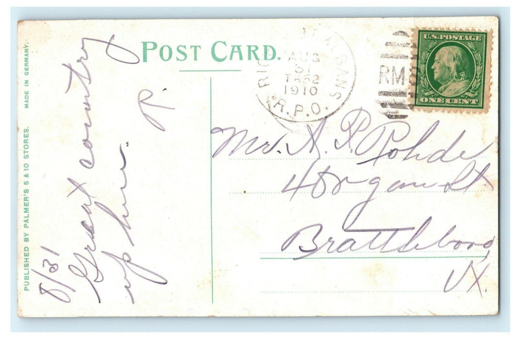 1910 Camel's Hump Montpelier Vermont VT RPO Train Posted Postcard