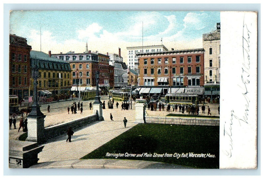 1906 Worcester Massachusetts MA Harrington Corner and Main Street Postcard