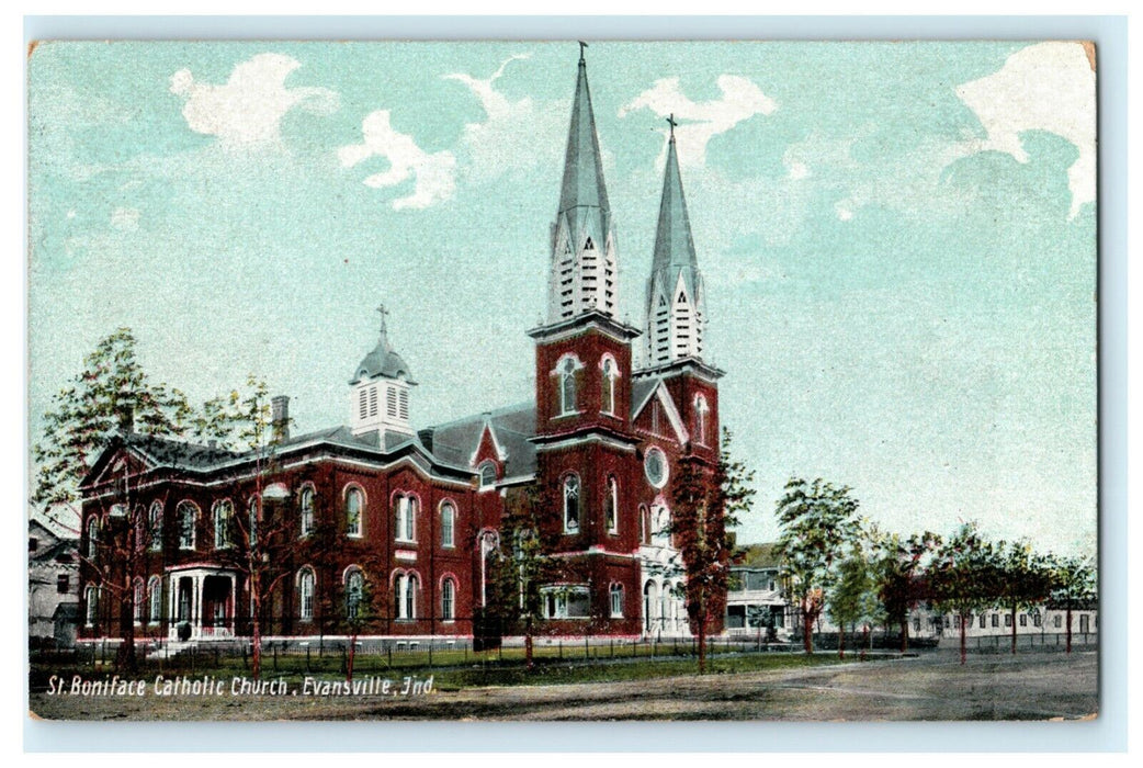 St. Boniface Catholic Church Evansville Indiana 1907 Station B Antique Postcard